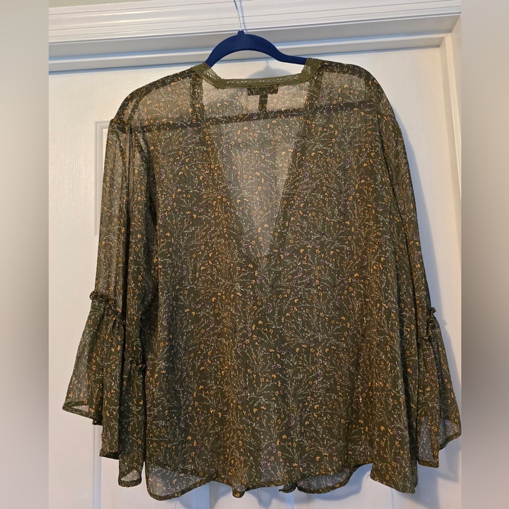 Jessica Simpson Sheer Blouse - Olive Green Floral
